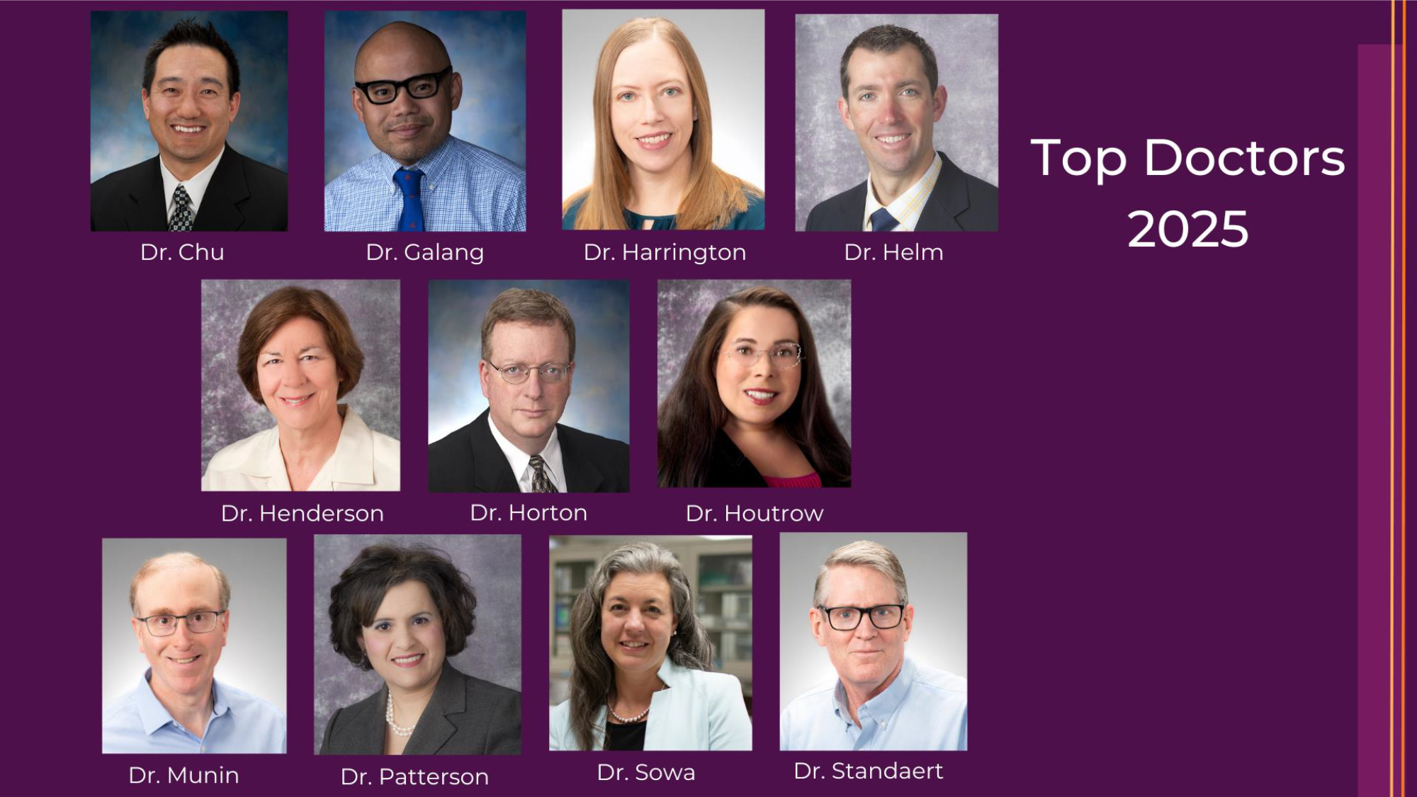 Headshots of the 11 physicians who made the Top Doctors list for 2025