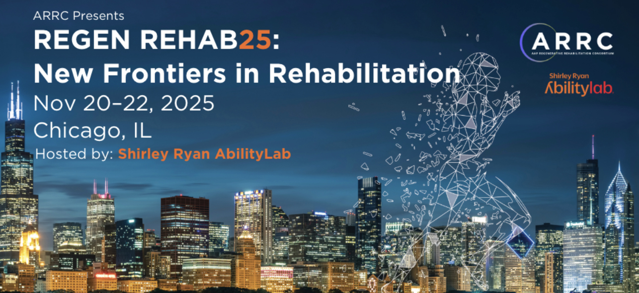 Promotional graphic for the Regen Rehab25 event; text and logo over a photo of the city of Chicago