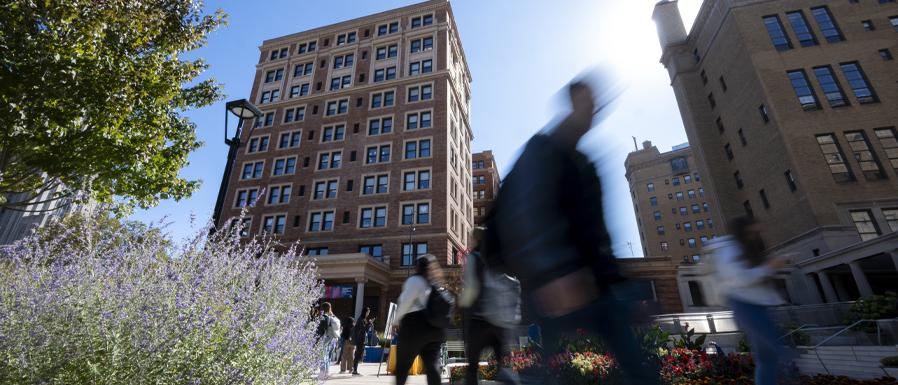 motion blur of people walking on Pitt campus